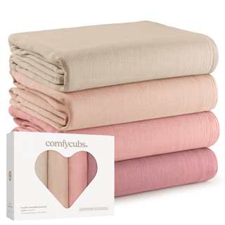 Comfy Cubs Muslin Swaddle Blankets, 4pk