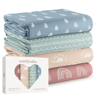 Comfy Cubs Muslin Swaddle Blankets, 4pk