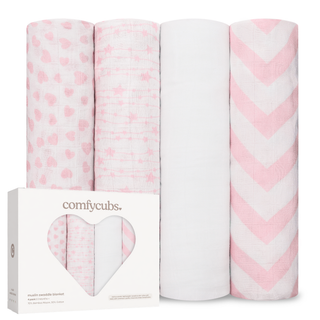Comfy Cubs Muslin Swaddle Blankets, 4pk