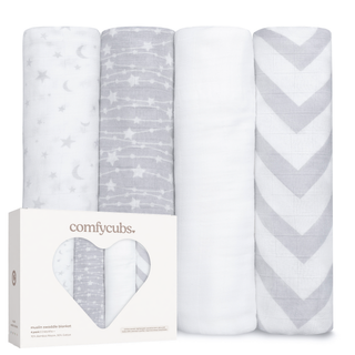 Comfy Cubs Muslin Swaddle Blankets, 4pk
