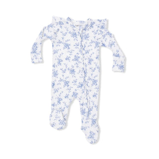 Angel Dear 2-Way Ruffle Sleeve Zipper Footie S2 Baby Blue Vines Floral / NB - 1