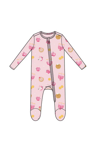 Angel Dear Holiday 2-Way Zipper Footie F3 Hanukkah pink Ruffle Back / NB - 10