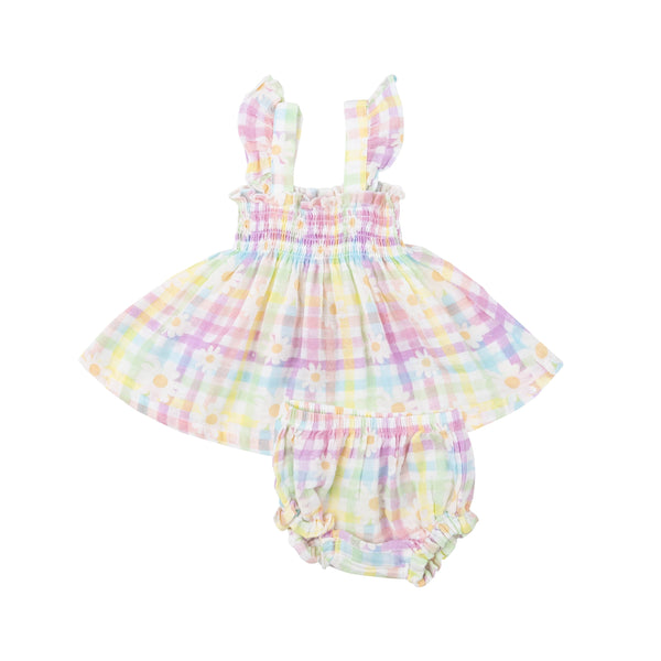 Angel Dear Ruffle Strap Smocked Top & Diaper Cover S2 Gingham Daisy / 03-06m