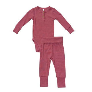 Babysprouts Ribbed Henley Bodysuit Set F1 Mesa Rose / 0-3M - 1