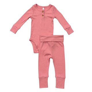 Babysprouts Ribbed Henley Bodysuit Set F2 Rose Elegance / 0-3M - 1
