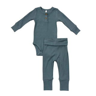 Babysprouts Ribbed Henley Bodysuit Set F2 Slate Mist / 0-3M - 2