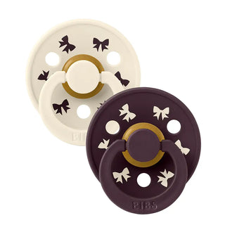 BIBS Studio Colour 2 Pack Round Pacifier - Size 1 Holiday Bow Ivory/Plum - 7