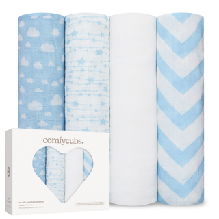 Comfy Cubs Muslin Swaddle Blankets, 4pk