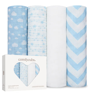 Comfy Cubs Muslin Swaddle Blankets 4pk Blue - 4