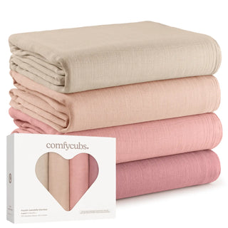 Comfy Cubs Muslin Swaddle Blankets 4pk Cream-Blush-Bold Blush-Mauve - 2