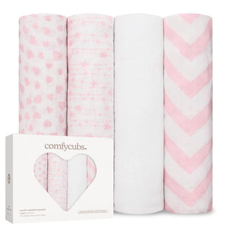 Comfy Cubs Muslin Swaddle Blankets 4pk Pink - 5