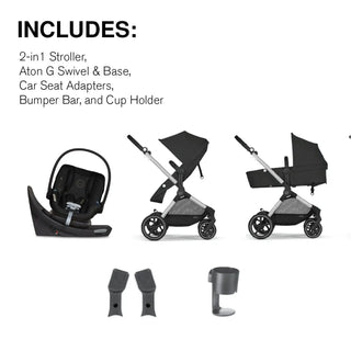 Cybex EOS Stroller + Aton G Swivel Infant Car Seat with Sensorsafe Travel System Silver Frame/Moon Black - 2
