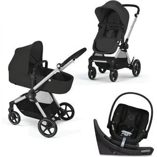 Cybex EOS Stroller + Aton G Swivel Infant Car Seat with Sensorsafe Travel System Silver Frame/Moon Black - 1