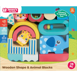JTC Wooden Shape & Animal Blocks 12m+ - 1