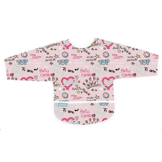 Kushies Baby Cleanbib Waterproof Bib With Sleeves Pink Love Graffiti / 12-24m - 5