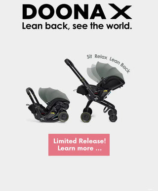 Black and gray doonax convertible car seat with a sleek, modern design.