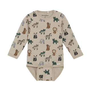 Minymo Long Sleeve AOP Bodysuit F1 Oxford Tan / 3M - 1