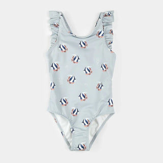 Petit Lem 1pc Ruffle SL SwimSuit S1 Lt Blue fish / 0-3m - 1