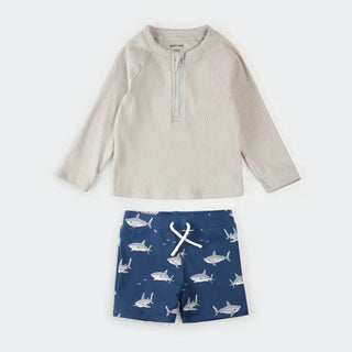 Petit Lem 2 pc set LS Rashguard + Bottom Knit S2 Lt Grey Shark / 0-3m - 1