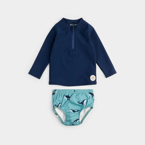 Petit Lem Baby Boy 2Pcs Swim Set: Top + Swim Diaper Knit S1 Navy Whale / 0-3m