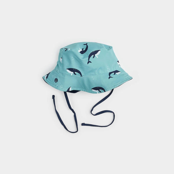Petit Lem Baby Boy Reversible Sun Hat Knit S1 Turq Whale / 0/6m