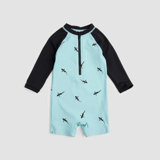 Petit Lem Baby Boy Swim Romper Knit S2 Aqua Shark / 0-3m - 1