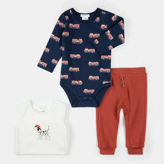 Petit Lem Fire Truck 3 Piece Set: 2 bodysuits + 1 pant F1 OffWhite firetruck / 3M - 1