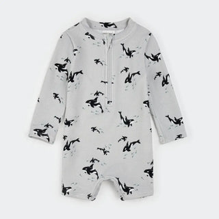 Petit Lem Long Sleeve Swim Romper Knit S2 Lt Grey Orca / 0-3m - 1