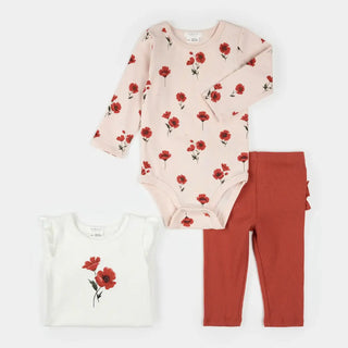 Petit Lem Poppy 3 Piece Set: 2 bodysuits + 1 pant F1 OffWhite poppy / 3M - 1