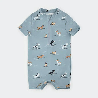 Petit Lem Short Sleeve Swim Romper Knit S2 Blue Surf Pup / 0-3m - 1