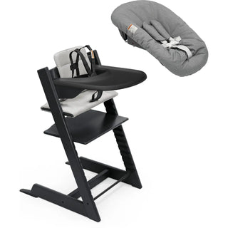 Stokke Tripp Trapp High Chair² with Cushion Tray and Newborn Set Black + Anthracite Cushion, Black Tray & Newborn Set