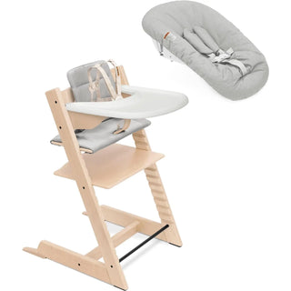 Stokke Tripp Trapp High Chair² with Cushion Tray and Newborn Set Natural + Anthracite Cushion, White Tray, Newborn Set