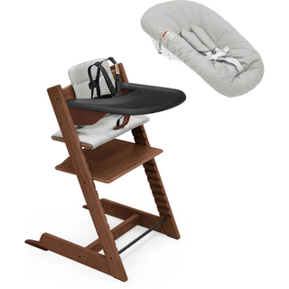 Stokke Tripp Trapp High Chair² with Cushion Tray and Newborn Set Oak Warm Brown + Anthracite Cushion, Black Tray &