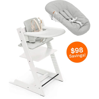 Stokke Tripp Trapp High Chair² with Cushion Tray and Newborn Set White + Nordic Grey Cushion, White Tray & Newborn Set