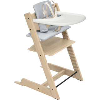 Stokke Tripp Trapp High Chair² Oak with Cushion + Stokke Tray Oak Natural + Nordic Blue Cushion, White Tray - 1
