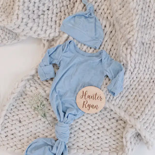 sugar + maple gown + hat lt blue / 0-3m - 9
