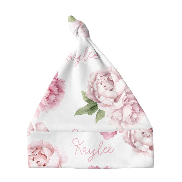 Sugar + Maple Personalized Knotted Baby Hat | Pink Peonies - Just $19.99! Shop now at The Pump Station & Nurtury