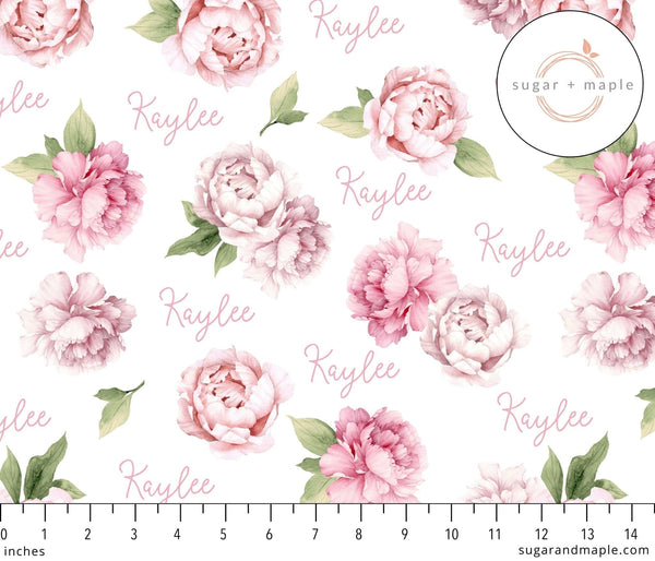 Sugar + Maple Personalized Plush Minky Fleece Blanket | Pink Peonies Blooms - Just $34.99! Shop now at The Pump Station & Nurtury