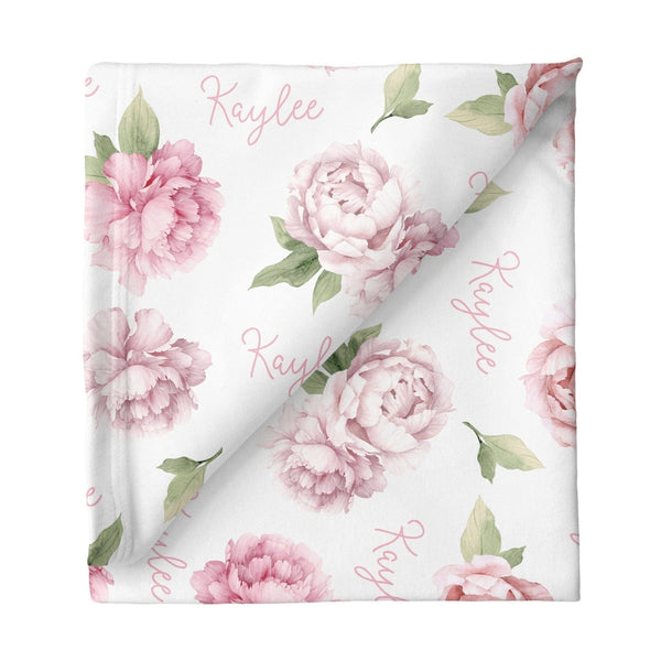 Sugar + Maple Personalized Stretchy Blanket | Pink Peonies - Just $44.99! Shop now at The Pump Station & Nurtury