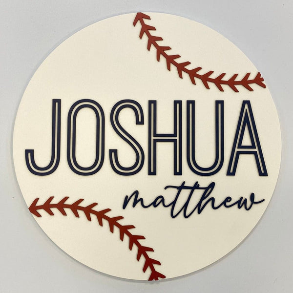 Sugar + Maple Round Personalized Wood Name Sign | Baseball - Just $129.99! Shop now at The Pump Station & Nurtury