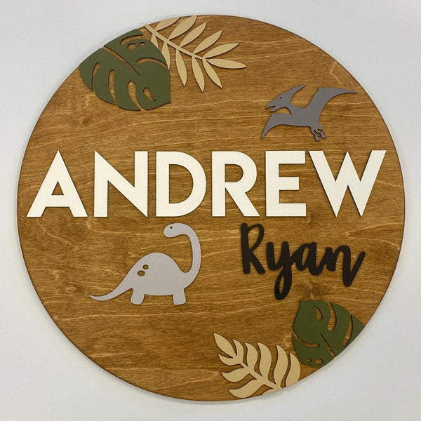 Sugar + Maple Round Personalized Wood Name Sign | Dinosaur - Just $129.99! Shop now at The Pump Station & Nurtury
