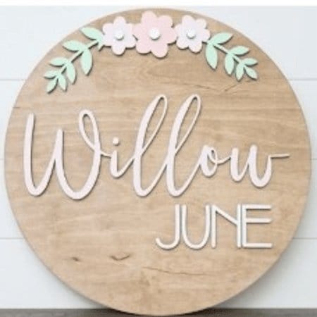 Sugar + Maple Round Personalized Wood Name Sign | Flower - Just $129.99! Shop now at The Pump Station & Nurtury