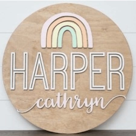 Sugar + Maple Round Personalized Wood Name Sign | Rainbow - Just $129.99! Shop now at The Pump Station & Nurtury